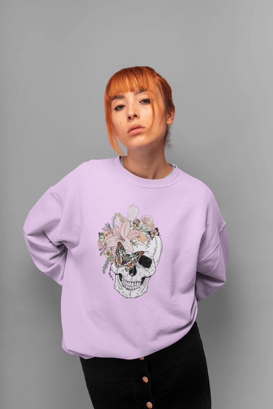 Distressed Flower Skull Crewneck